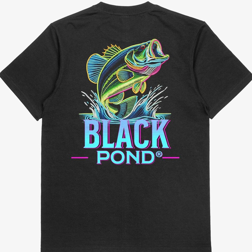 Black Pond Bass Fishing T-shirt Black Cotton